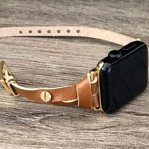 Brown Leather Gold Jewelry Band for Apple iWatch